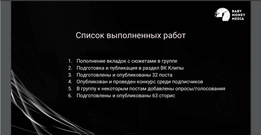 Список выполненных работ