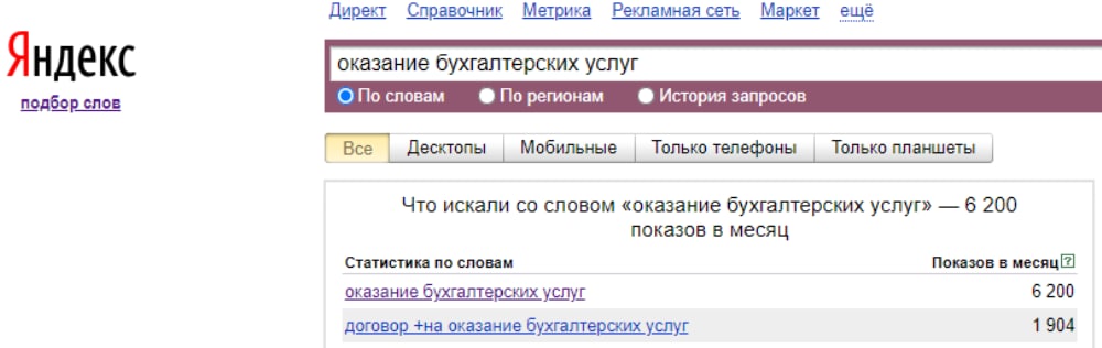 продвижение сайта бухгалтерских услуг - яндекс