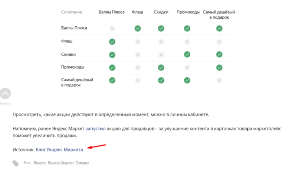 ссылки на сайт яндекс